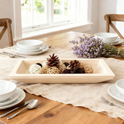 ZJSYTQS Wooden Decorative Dough Bowl For Home Decor, long Wooden Bowl for EntryWay Table,Coffee Table Decor for tv stand, Living Room,Kitchen Table Centerpieces(White)