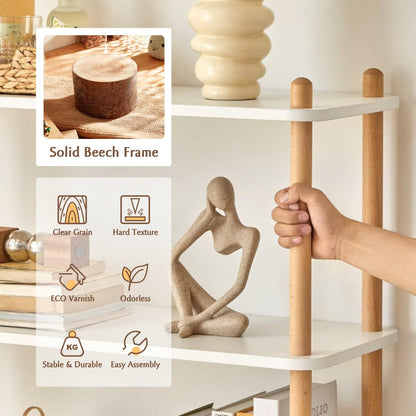 IOTXY 4-Tier Wooden Shelf Bookcase - Modern Open Bookshelf, Free Standing Storage Rack, Multifunctional Display Stand for Home and Office, Oak, Rectangle