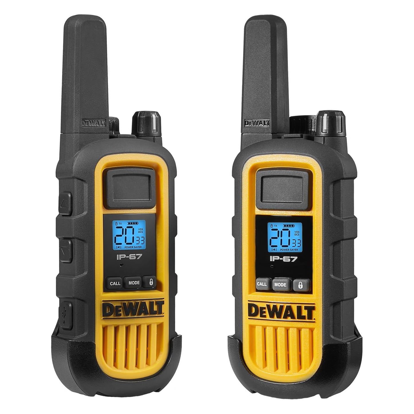DEWALT DXFRS800 FRS Walkie Talkies Long Range 2 Way Radio, 2 Watt, Waterproof & Rechargeable, 2 Pack