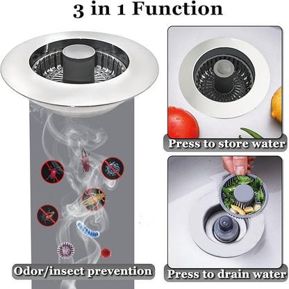 3 in 1 Kitchen Sink Stopper, Pop Up Kitchen Sink Drain Strainer,