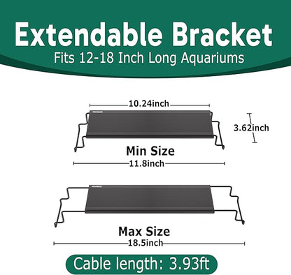 24/7 LED Aquarium Light for 12-18 Inch Plant & Fish Tank, 12-Color & Gradient & Full Spectrum with Auto On/Off, Brightness, Sunrise-Daylight-Moonlight, Extendable Brackets for Freshwater IP68