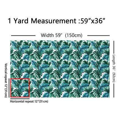 Blue Green Palm Leaves Fabric by The Yard Botanical Jungle Leaves No Stretch Sewing Fabrics Natural Tropical Plants Leaf Soft Flannel Polyester Fabric for Home DIY Projects 1 Yard Pre-Cut,36"x59"