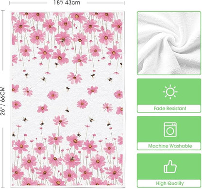 Artoid Mode Pink Flowers Bee Hello Sunshine Spring Kitchen Towels Dish Towels