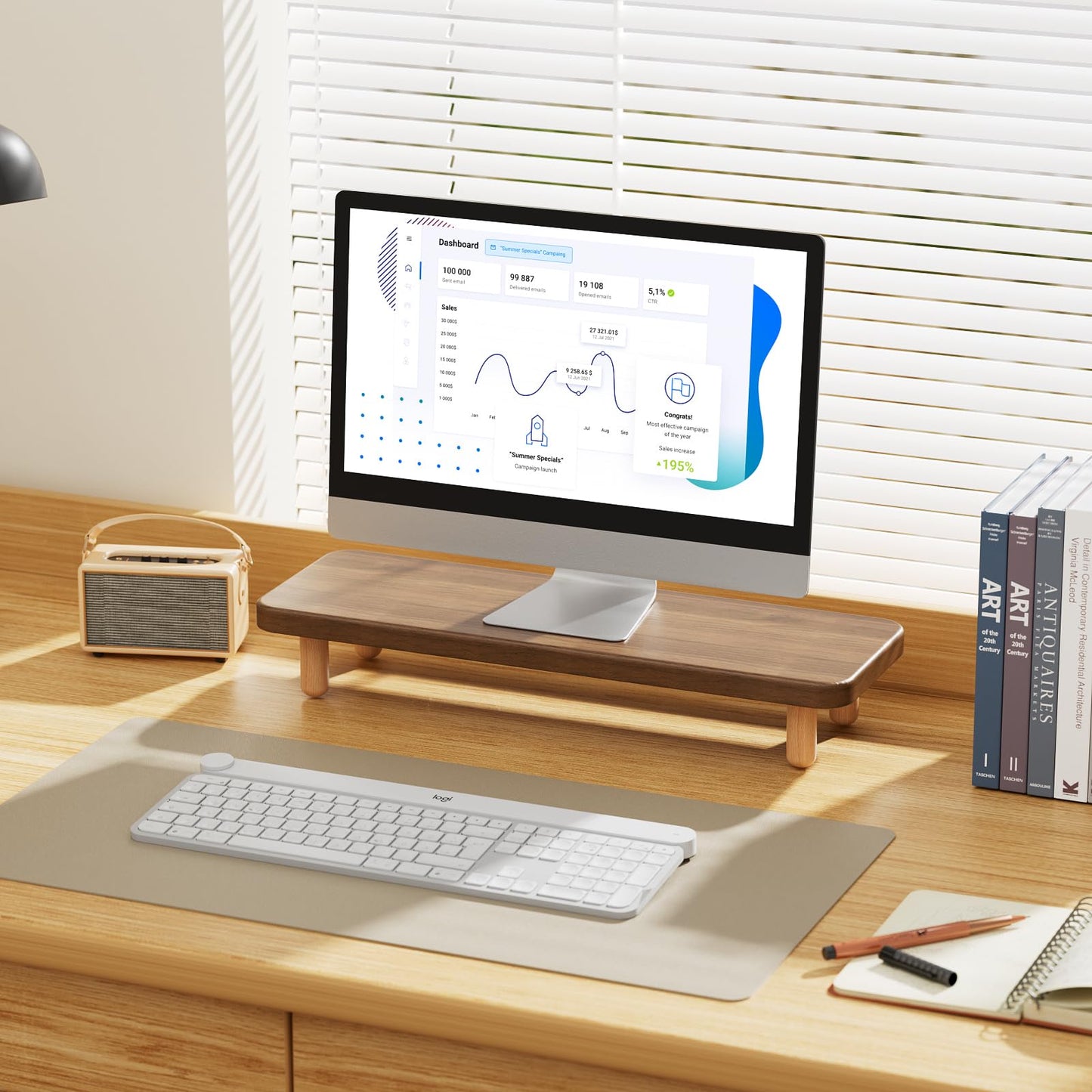 NestNeat Monitor Stand Riser, 24 Inch Wood Desk Organizer with Monitor Stand & Storage Computer Monitor and Laptop Riser Multifunctional Laptop Stand Desk Organizer for Office Home Screen/Laptop/PC (Walnut)