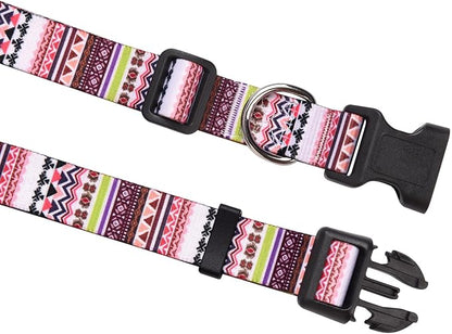 MarukoPet Dog Collar and Leash Set, Adjustable for Small Medium Large Dogs Puppy, Cute Design with Bohemia Floral Tribal Geometric Patterns Boys Girls Dog Collar(Pink Bohemia Set,S)