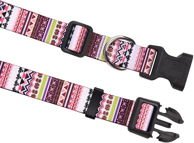 MarukoPet Dog Collar and Leash Set, Adjustable for Small Medium Large Dogs Puppy, Cute Design with Bohemia Floral Tribal Geometric Patterns Boys Girls Dog Collar(Pink Bohemia Set,XS)