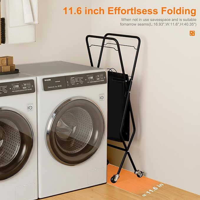 Laundry Basket with Wheels:88L Rolling Laundry Cart Foldable Metal Frame Dirty