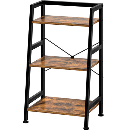3-Tier Bookshelf, Ladder Shelf, Industrial Bookcase with Steel Frame, Metal Small Bookcase, stand up shelves for Living Room, Home Office, Kitchen, Bedroom, Industrial Style（Rustic Brown & Black）