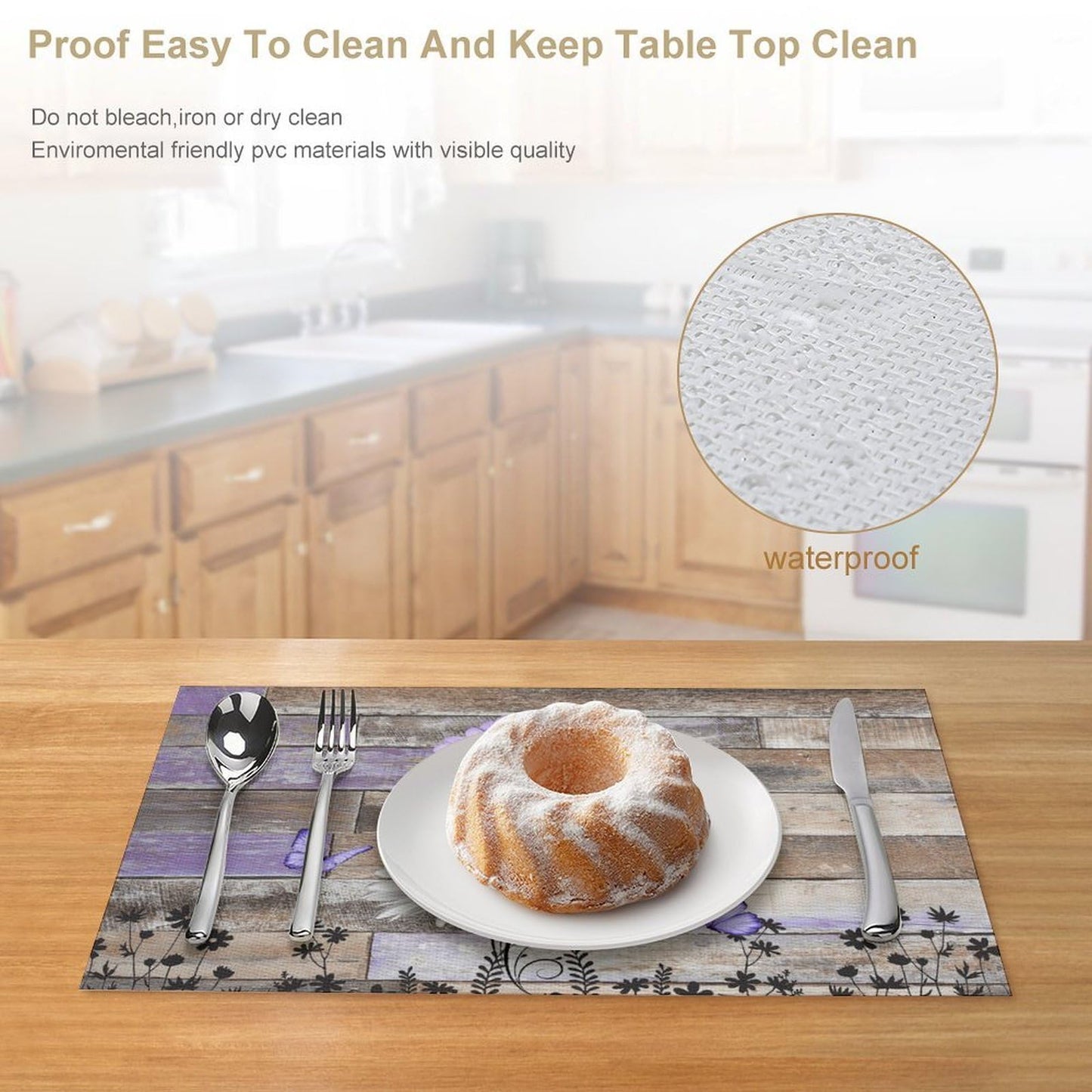 Daisy Placemats Set of 4, 12x18 Inch Farmhouse Daisy Floral Purple Butterfly Retro Wooden Plank Seasonal Spring Summer Holiday Farmhouse Coffee Table Mats for Party Kitchen Dining Decoration