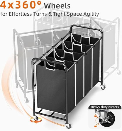 ROMOON Laundry Hamper Sorter Cart: 4-Section Organizer