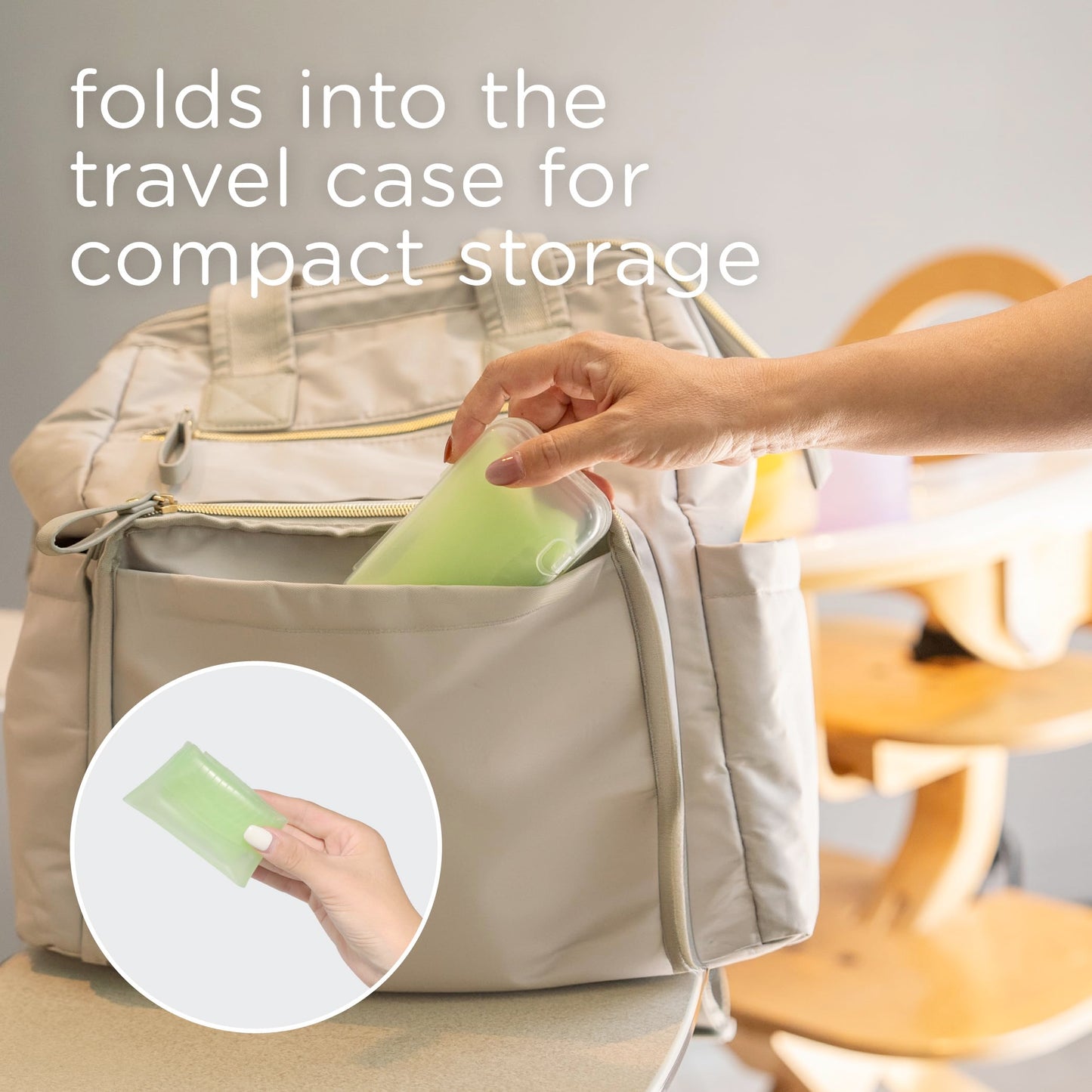 Olababy Fold N Go Silicone Baby Bib w Travel Case | Soft, Lightweight, Waterproof Bibs for Infants & Toddlers | BPA Free (1 Bib + 1 Travel Case, Kiwi)
