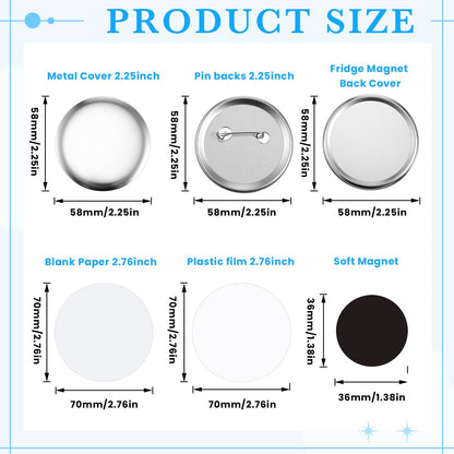Wavwavw 100 Sets 58mm/2.25 Inch Round Button Maker Supplies, 50 Pcs Blank Fridge Magnet Badge Parts and 50 Pcs Pin-Back Badge Parts Press for Square Button Maker Machine, DIY Gift Crafts
