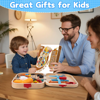Kids Tool Set Toy for Boys - Educational Montessori Wooden Toddler Play Tool Box with Electric Drill - 59 Pcs STEM Construction Building Toys Christmas Birthday Gifts for 3 4 5 6 Year Old Boys Girls