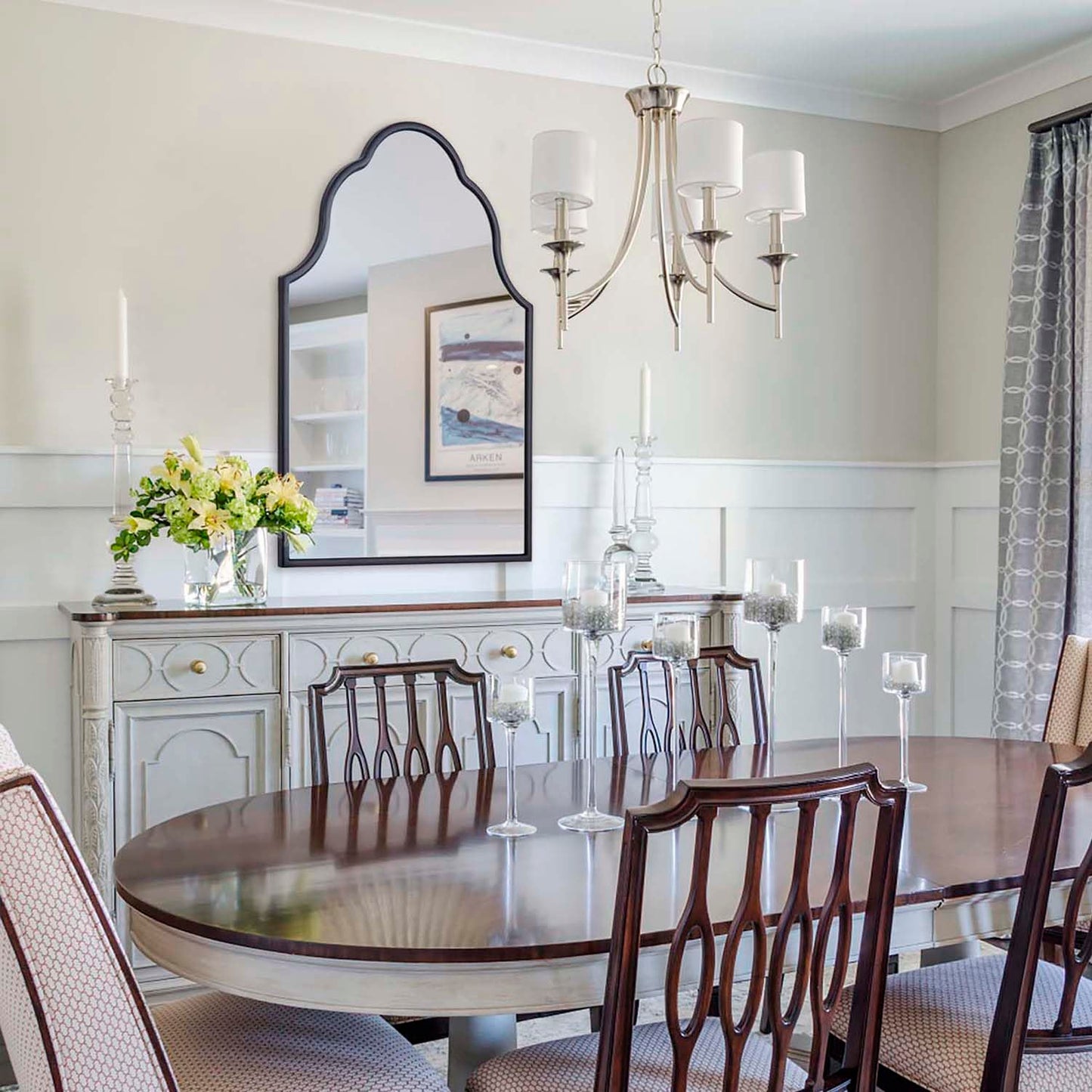 Chende 36'' X 24'' Arch Mirror with Wood Frame, Large Black Bathroom Mirror for Wall, Elegant Scalloped Mirror for Entryway, Living Room, Dining Room
