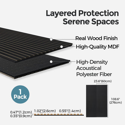 AKUMAX Foldable Wood Panels-3D Slat Wall Panelling for Wall-Ceiling and Sound Absorbing - Wooden Wall Panels for Living Room, Bedroom-Fire Retardant & FSC-109x24Inches(Black Oak)