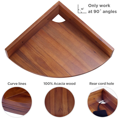 Demigo Corner Shelf Wall Mount Set of 3, Solid Acacia Wood Round Floating Corner Shelves for Storage and Display, Hanging Wood Shelves for Bedroom, Kitchen, Living Room, Bathroom (Brown)