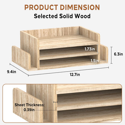 SUPEASY Wooden Desk Organizer, 3-Tier Letter Tray File Organizer with Dual Side Mail Sorter, Solid Wood Desktop Paper Organizer for Office, Home Office, Classroom (Natural Wood)