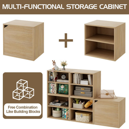Garden 4 you Cube Storage Organizer Shelf, 2 Tiers Stackable Bookshelf, Wooden Display Bookcase with 2 Cube Storage, Small Storage Cabinet for Living Room Bedroom, Natural