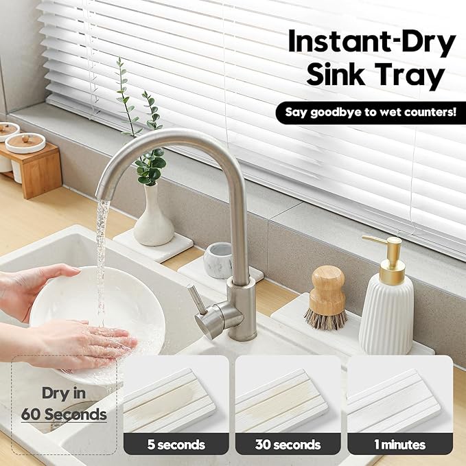 3 Pack Stone Drying Tray, Water Absorbing Stone Sink Mat
