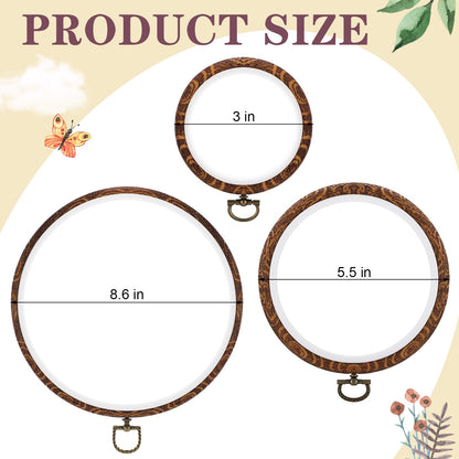 ElaraBerry 3 Beech Wood Embroidery Hoops with Adjustable Desk Clamp Embroidery Hoop Stand Rotated Hoops Stand for Cross Stitch Needlework DIY Craft Gift for Hobbyists(3"/5.5"/8.6",Round)