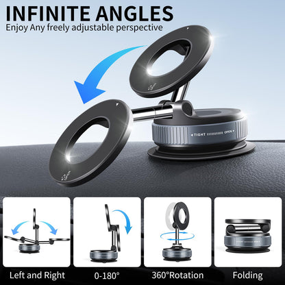 Galundge Vacuum Suction Magnetic Phone Holder, 2025 Upgraded Foldable Retractable Suction Cup Car Phone Mount for Magsafe, 360° Adjustable Magnetic Phone Stand for Cars/Gyms/Mirrors/Smooth Surface