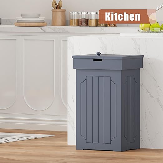 Function Home Trash Can Cabinet, 13 Gallon Kitchen Garbage Can, Wood Recycling Trash Bin, Freestanding Dog Proof Trash Can, Farmhouse Trash Cabinet with Lid for Home Kitchen Bathroom, Grey
