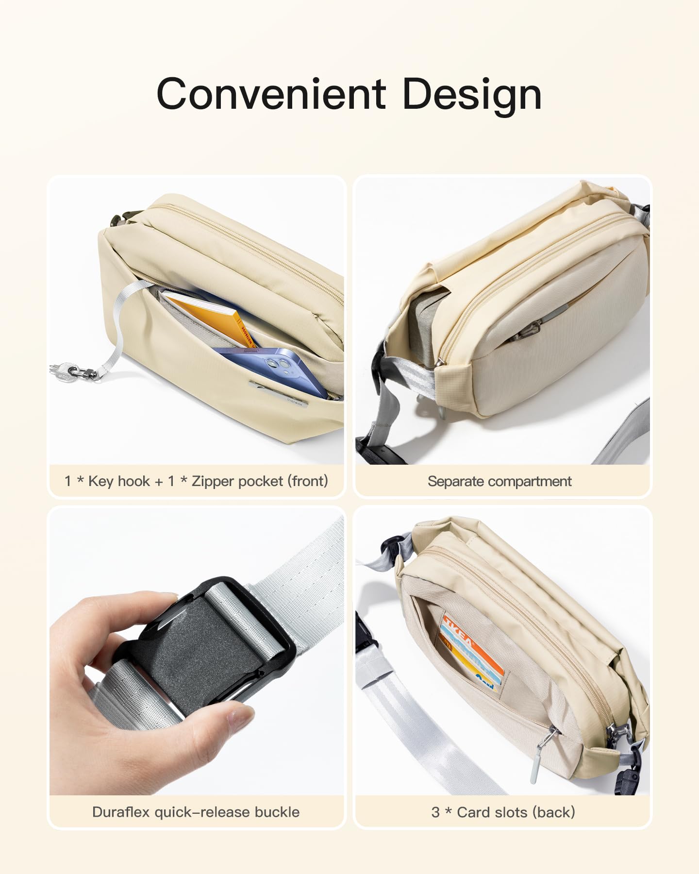 Inateck Sling Bag X, Multi-pocket Crossbody Shoulder Chest Bag with Adjustable Shoulder Strap, Water-resistant Waist Fanny Pack for Men, Women, Travel, Daily Use, Cycling, Hiking, Black, Large