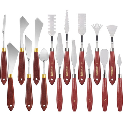 Honoson 16 Pieces Palette Knife Set Stainless Steel Painting Knives with Wood Handles for Acrylic Oil Painting Canvas Texturing Impasto Color Mixing & Blending Art Supplies for Artists and Beginners