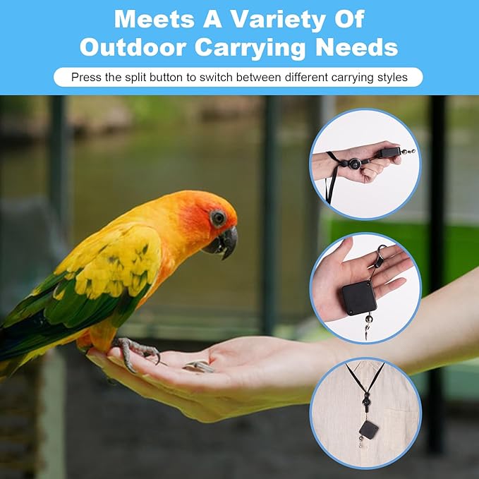 Bird Leash, with 5 Different Size Foot Ring and Feeder Box, Retractable Anti-Bite Parrot Harness, Bird Flight Training Rope for Budgies,Cockatiels,Psittacula Longicauda,Mini Macaws (13.12Ft)
