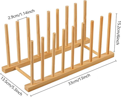 HBlife 4pcs Heighten and Widen Bamboo Dish Dying Rack Pot Lid Plate Organizer Holder for Cabinet, Cutting Board Stand Drainer Storage Plate Rack for Dish, Pot Lid, Bowl, Cup, Cutting Board and Books