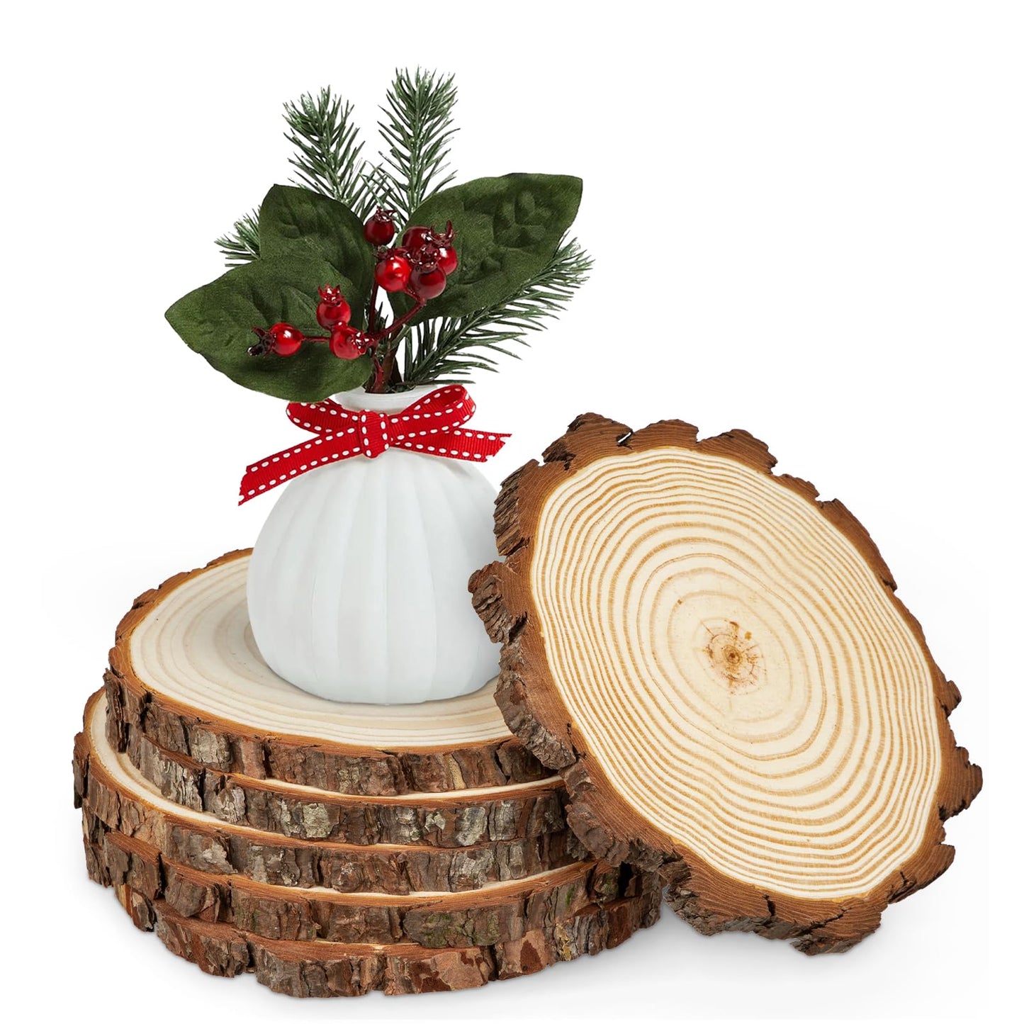 Large Unfinished Natural Wood Slices - 6 Pcs Natural Round Discs Rustic Wood Slices 7.9-9 Inch Wooden Tree Bark Discs for DIY Crafts Centerpieces Table Base Decoration Wedding Ornaments Coasters