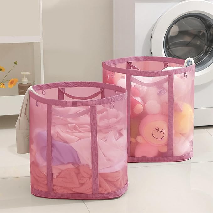 Mesh Bag with Handles, Collapsible Laundry Basket, Foldable Laundry Bag