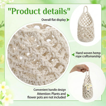 Yuanan 6 Pack Macrame Plant Hangers, 9.4 X 5.1 Inch Wall Hanging Basket Bulk Small Hanging Planters Cotton Hang Wall Basket Handwoven Walls Hangings Planter, Plants and Pots are Not Included-White