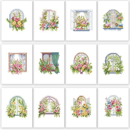 PeakLuv 12 Pcs Small Diamond Art Kits, Floral Window Mini Diamond Painting Kits for Adults, 5D DIY Square Drill Diamond Dots, Quickly Finishable Flowers Gem Art for Home Wall Desktop Decor, 6X7in