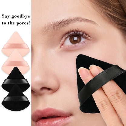 8Pcs of Triangular Powder Puff Makeup Sponges, Made of Super-soft Velvet, Designed for Contouring, Eye, and Corner, Beauty Blender Foundation Mixing Container.(Black)