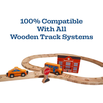 56 Piece Wooden Street and Train Track Set - for Wooden Vehicles and Trains - Train Track Accessories Compatible with All Wood Train Track Sets