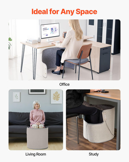 VEVOR Under Desk Space Heater,Rollable Foot Warmer Portable for Home&Office,Timer & Secure,Quiet for Legs,Ankles,Touch&Remote Control Personal Electric Round Surround Warming Pad,Over-Heat Protection