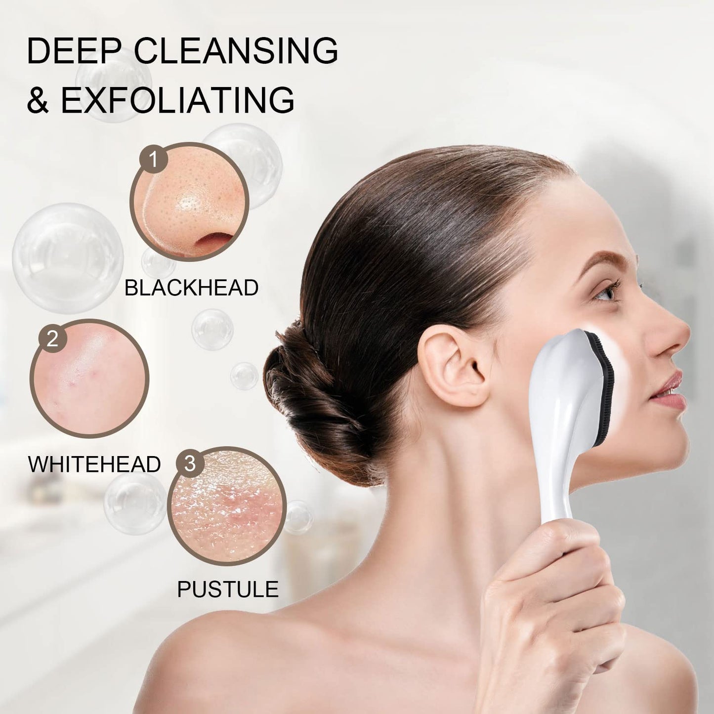 2 Pack Silicone Face Scrubber Exfoliating Brush, Manual Handheld Facial Cleansing Brush Blackhead Scrubber, Soft Bristles Waterproof for Face Skincare (Round-Pink)