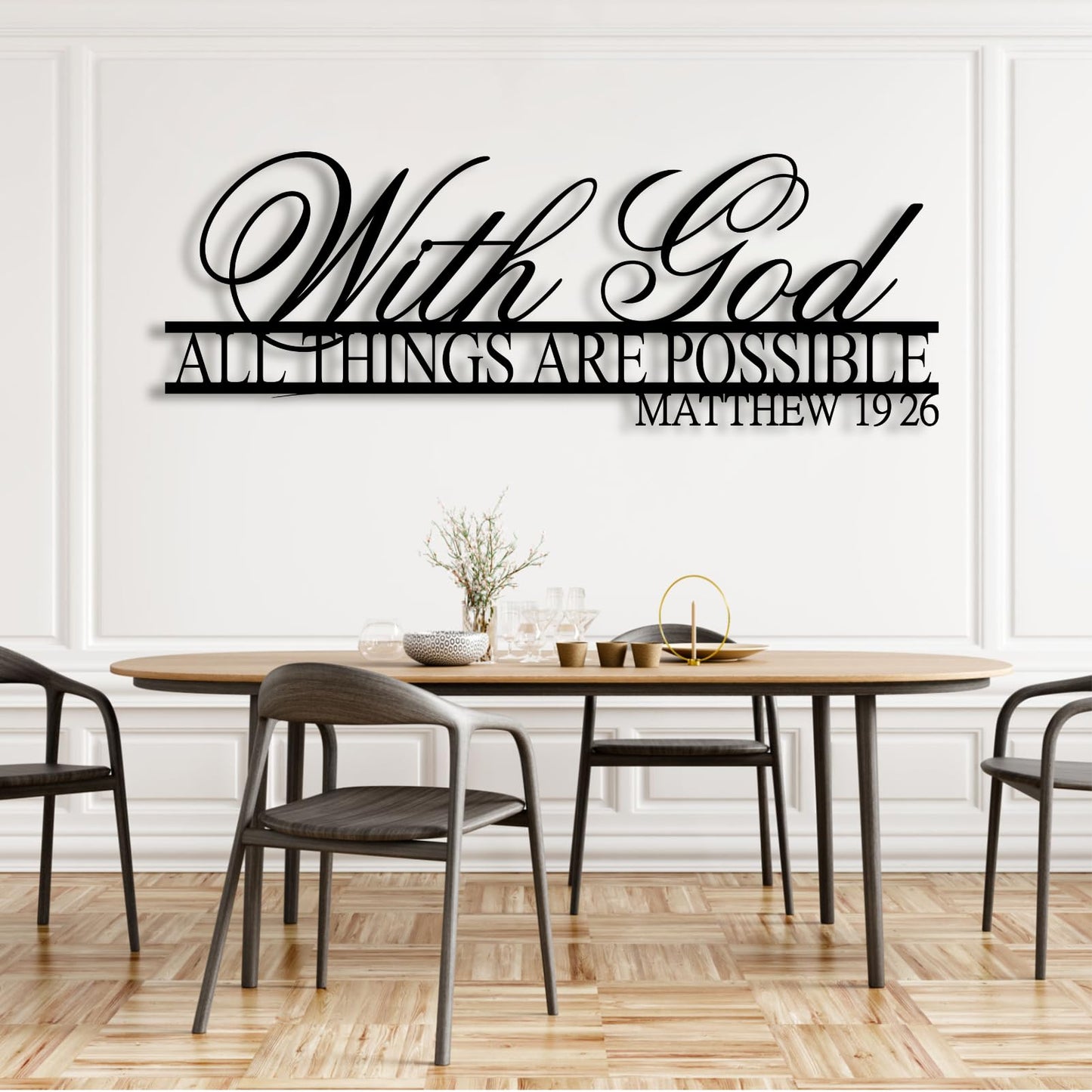 With God All Things Are Possible Metal Wall Art, Matthew 19:26, Bible Verse, Christian & Religious Wall Decor, Wedding & Housewarming Gift, Motivational Art (Black, 59"W x 21"H / 150 x 53 cm)