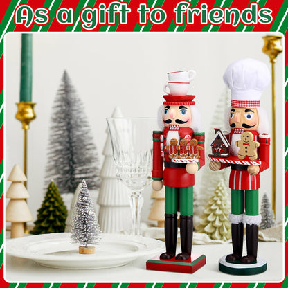 Soaoo 2 Pcs Christmas Nutcracker Ornament 15'' Wooden Nutcracker Figures Traditional Nutcrackers Soldier Christmas Decor for Desktop Table Collectible Decoration (Elegant)