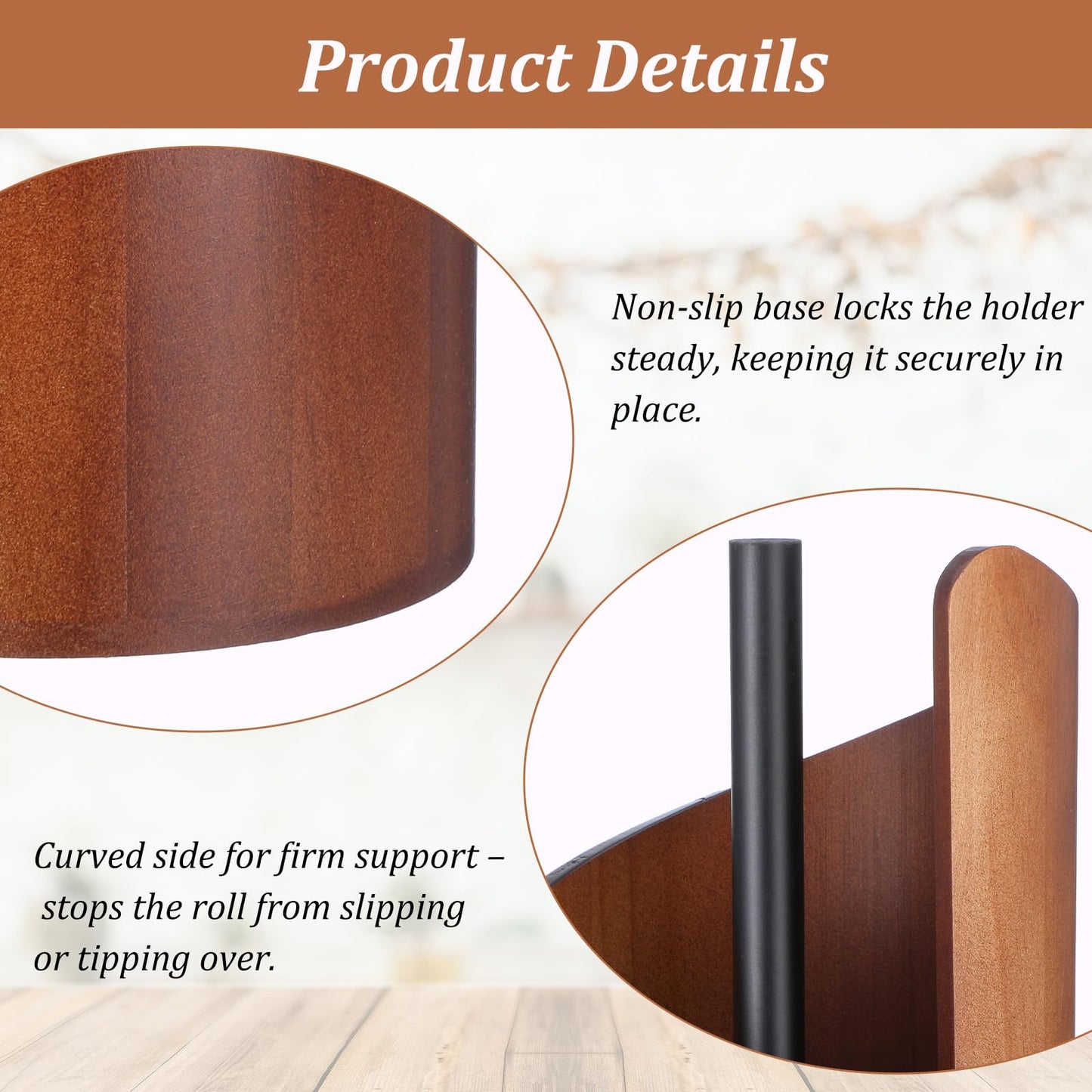 KongTiva Paper Towel Holder, Natural Mango Wood Countertop Stand for Jumbo Rolls with Wood Round Base Wooden Paper Towel Holder for Kitchen Dining Table Home Decor, Fits Small Rolls