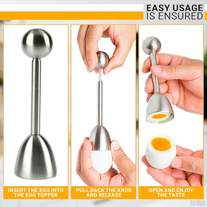 Egg Shell Opener Set – 2 Pcs Egg Cups for Soft Boiled Eggs & 2 Pcs Spoons, Rust-Resistant Stainless Steel, Fits Most Eggs Sizes - Ergonomic Design, Adjustable Effort for Effortless & Precise Cracking
