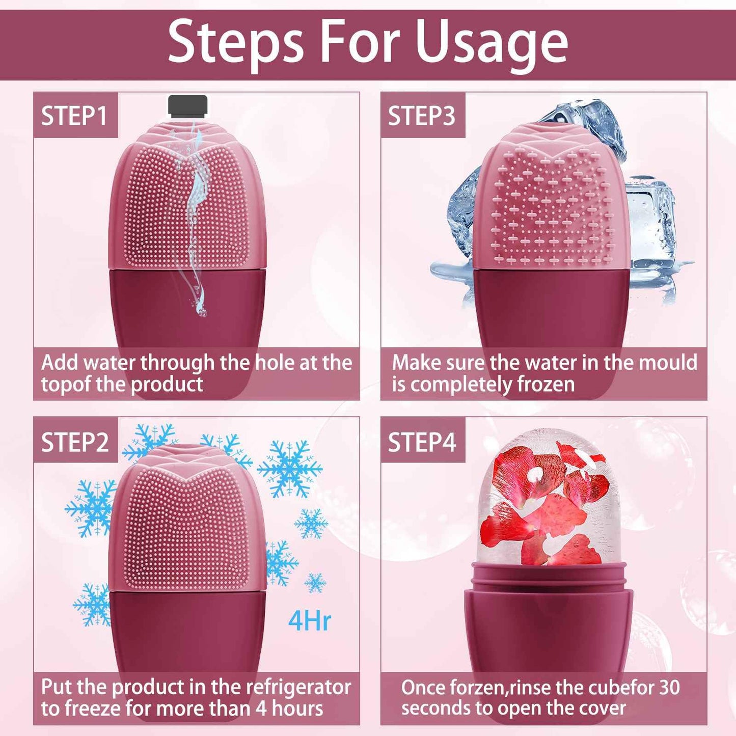 XHJRI Ice Cube Roller Massager for Face, Eyes and Neck Naturally Conditioning and Skin Care,De-Puff Eye Bags,Reduce Migraine Pain,Reusable Massage Silicone Ice Mold (Pink)