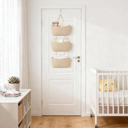 Dahey Over The Door Hanging Basket 3-Tier Woven Boho Wall Mounted Storage