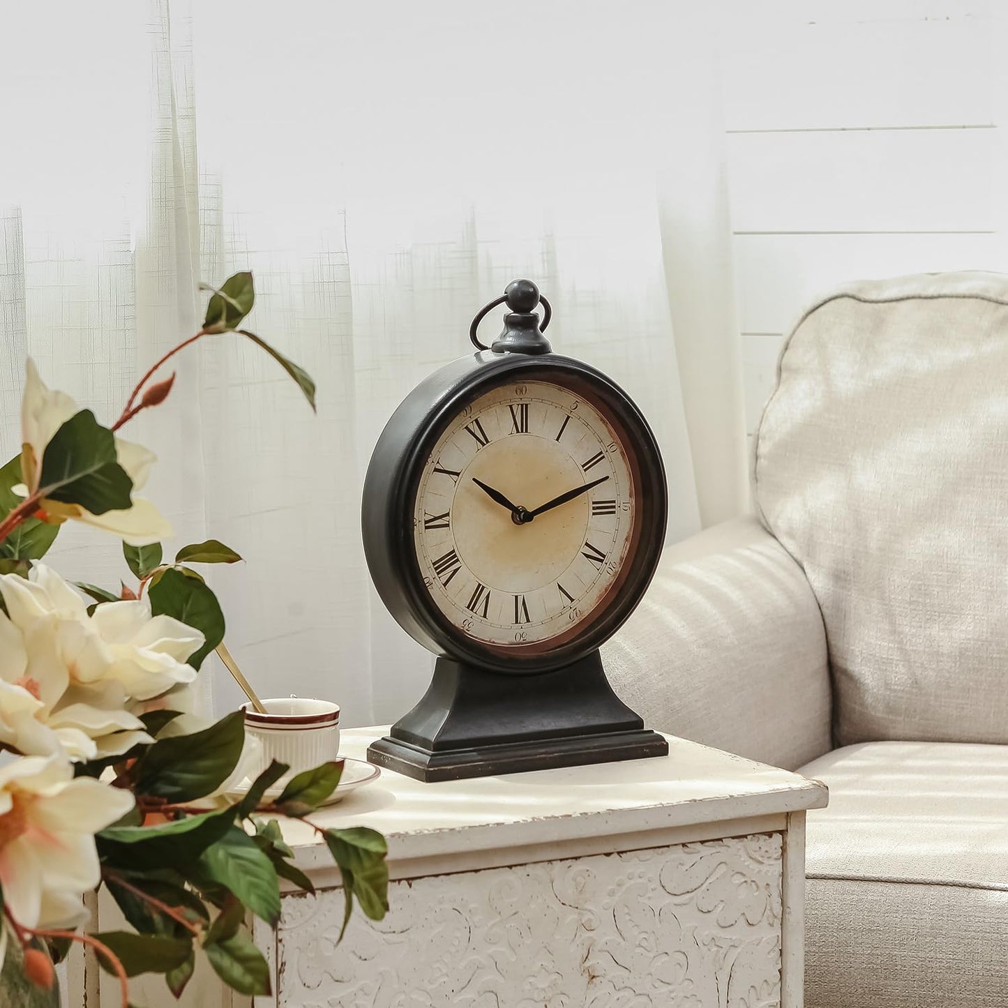 NIKKY HOME Vintage Black Mantel Clock, Silent Classic Large Table Clock
