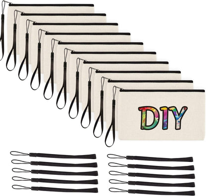 BYETIVE 8.1"×4.2" Canvas Zipper Bag Reusable Cotton Canvas Zipper Pouch Blank DIY Craft Canvas Bag Bulk for Painting Cosmetic Bag Makeup Toiletry Bag Case Pouches 10 pack