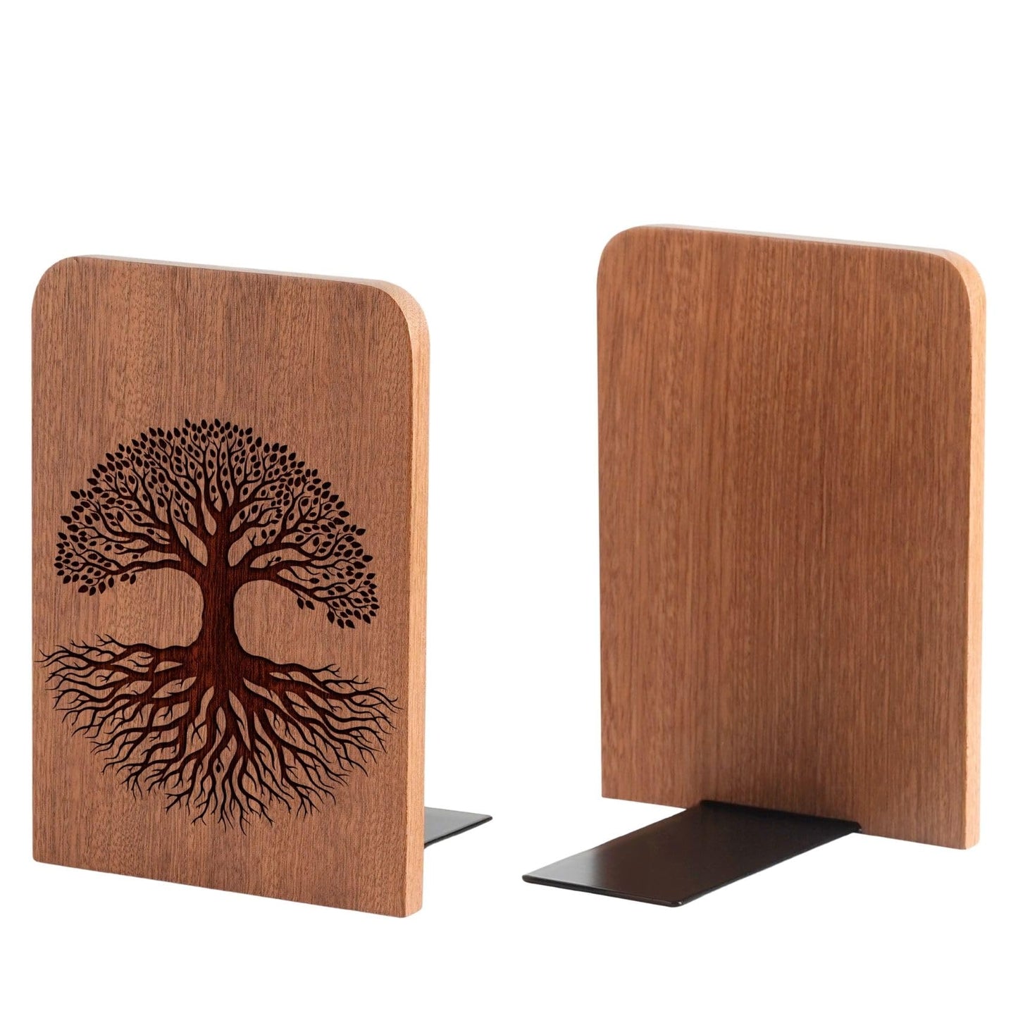 Tree of Life Wood Bookends, Gifts for Book Lovers, Novelty Bookends Unique, Heavy Duty Wooden Book Ends for Shelves Decorative(1 Pair, 4.72x6.69 Inches)