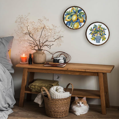 BIWSHA Italian Lemon Amalfi Coast Wall Art Decor, Mediterranean Lemon Botanical Coastal Beach Round Wooden Wall Hanging Decor for Kitchen Home Bedroom Living Room, 10 Inch Diameter Set of 4