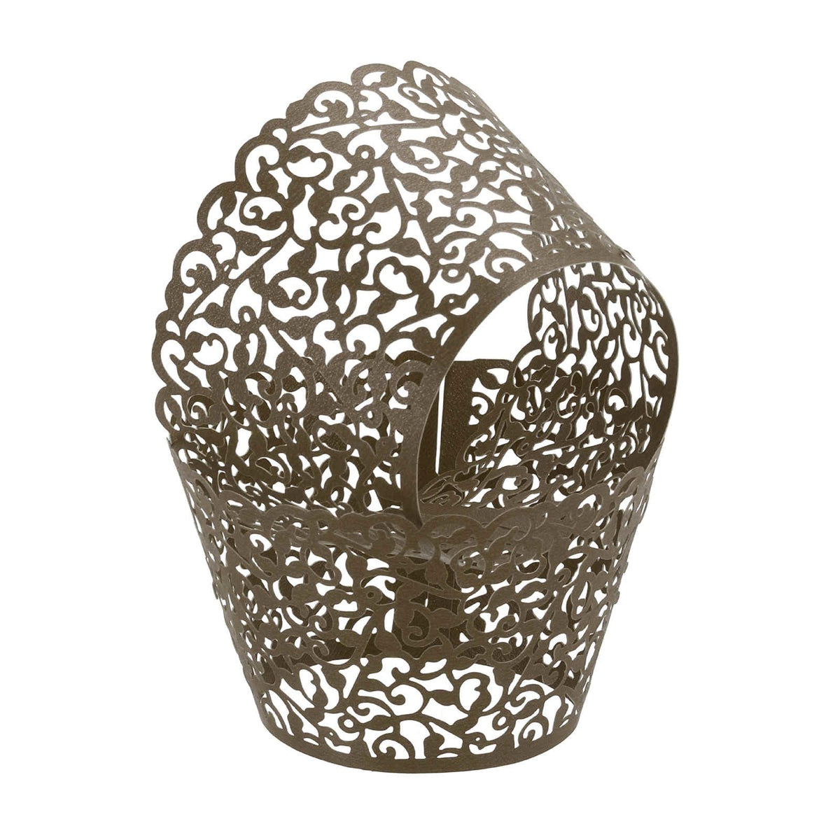 HARFINGTON 50 Pcs Lace Cupcake Liners Standard Vine Designed Hollow Out Cupcake Wraps Artistic Bake Cake Paper Cups for Anniversary Birthday Weddings Parties, Dark Brown