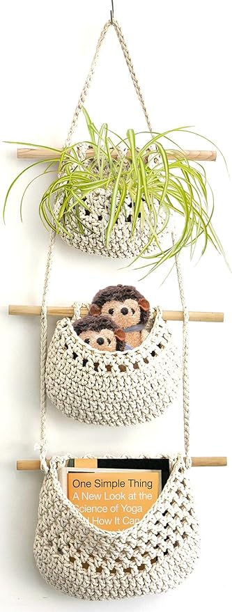 AARAINBOW Wall Cotton Hanging Baskets, Large 3 Tier Decorative Wall Basket